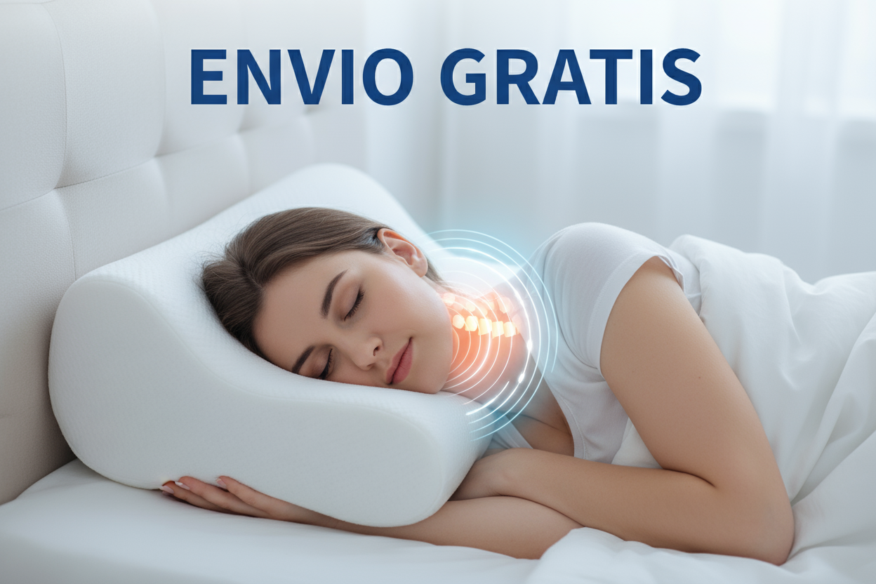persona dormiendo marcando zona cervical de alivio ponle titulo de ENVIO GRATIS